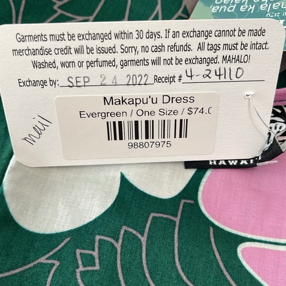 NWT Manuhealii Makapuʻu Dress Hibiscus Evergreen OS - Picture 11 of 11